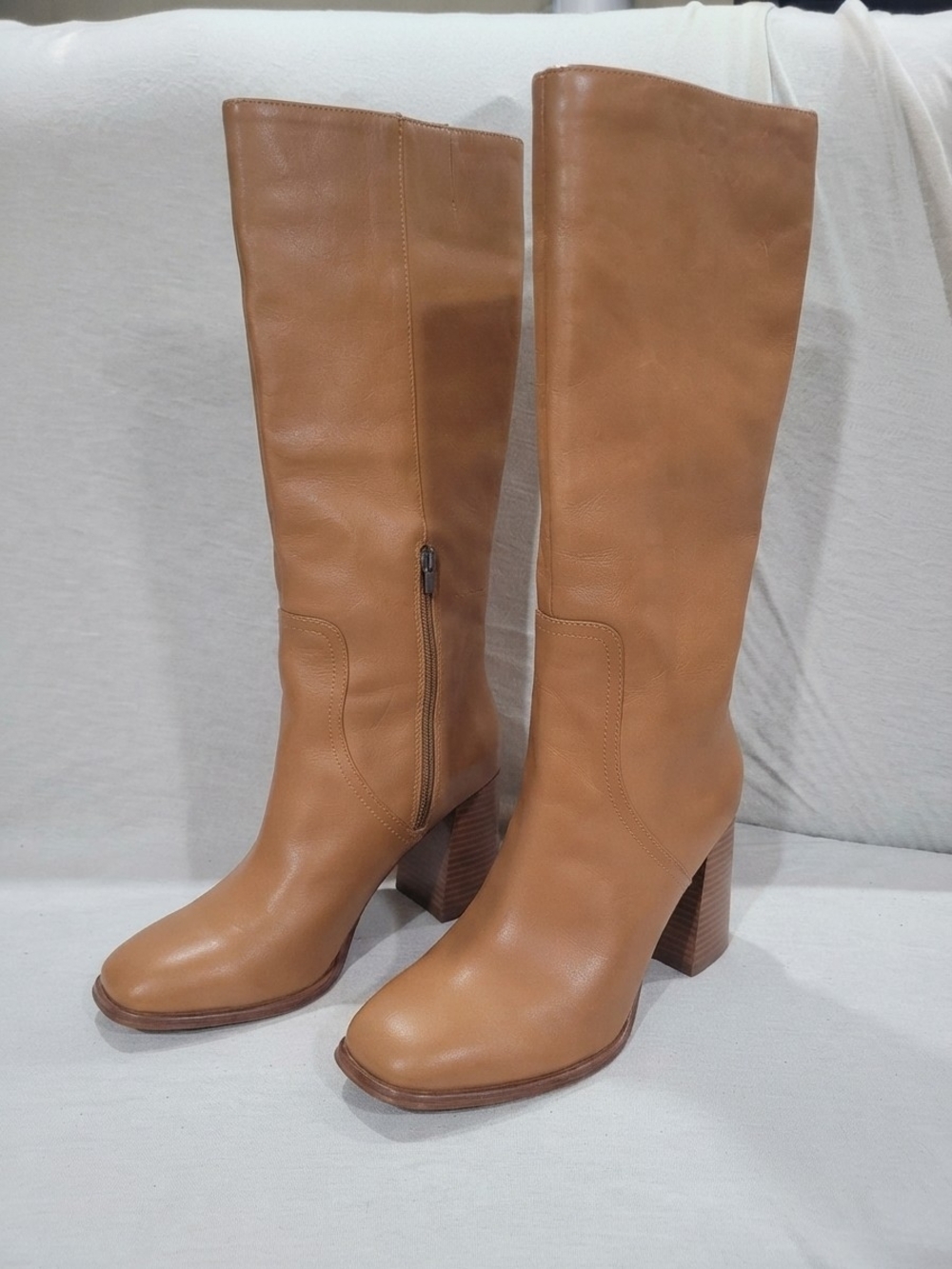 Marc Fisher Tan Brown Knee High Block Heel Boots Size 9.5M EUC